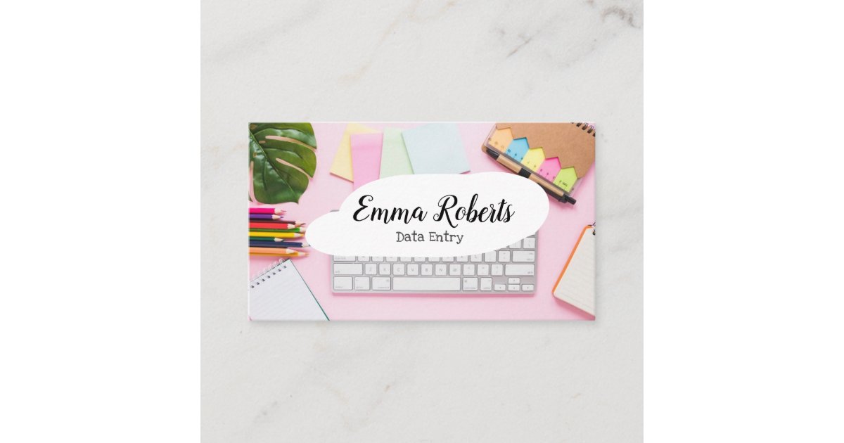 Laptop Pink Woman Work Data Entry Business Card | Zazzle