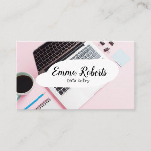 Laptop Pink Woman Work Data Entry Business Card