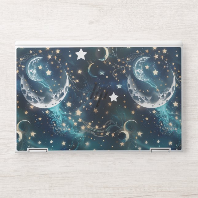 Laptop Skin - Luxury Icy Blue Celestial Moon Phase (Front)