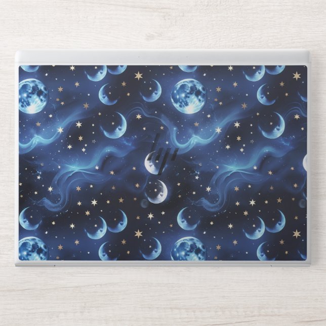 Laptop Skin – Luxury Sapphire Blue Celestial Moon (Front)
