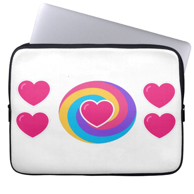 Laptop Sleeve 15.5 and 13 inch Hearts and Rainbow (Front)