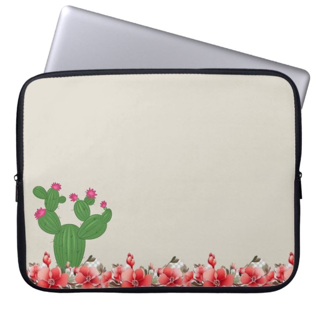Laptop Sleeve Cactus Orange Flowers Floral (Front)