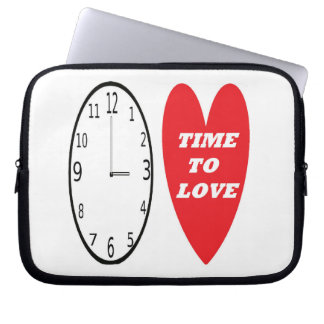 Laptop Sleeve Clock With Red Heart Time To Love