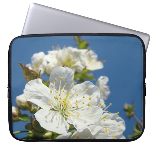 Laptop Sleeve custom Spring Cherry Blossoms Blue (Front)