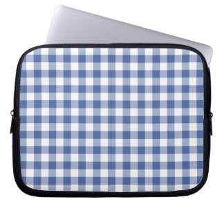 Laptop Sleeve, Dark Blue and White Check Gingham Laptop Sleeve