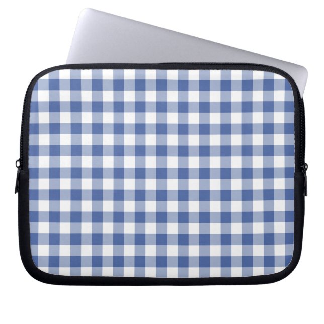 Laptop Sleeve, Dark Blue and White Check Gingham Sleeve (Front)