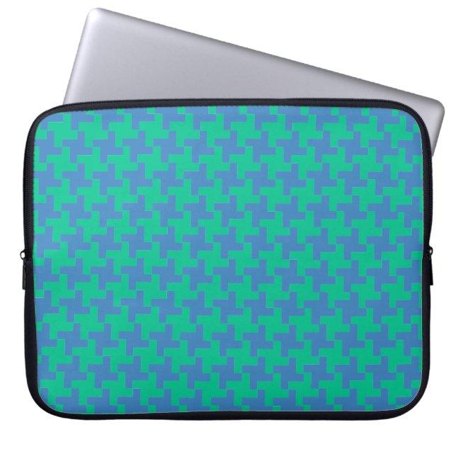 Laptop Sleeve, Emerald and Blue Dogtooth Laptop Sleeve (Front)