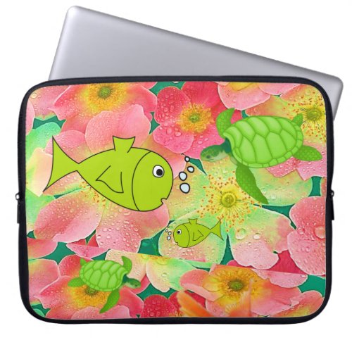 Laptop Sleeve Floral Fish Turtle