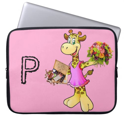 Laptop Sleeve Giraffe Floral Chocolate Pink