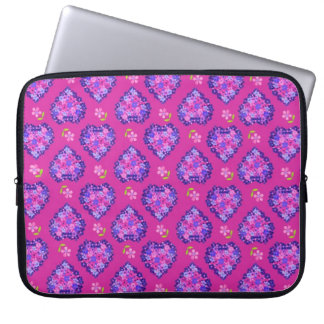 Laptop Sleeve, Hearts and Flowers on Magenta Laptop Sleeve