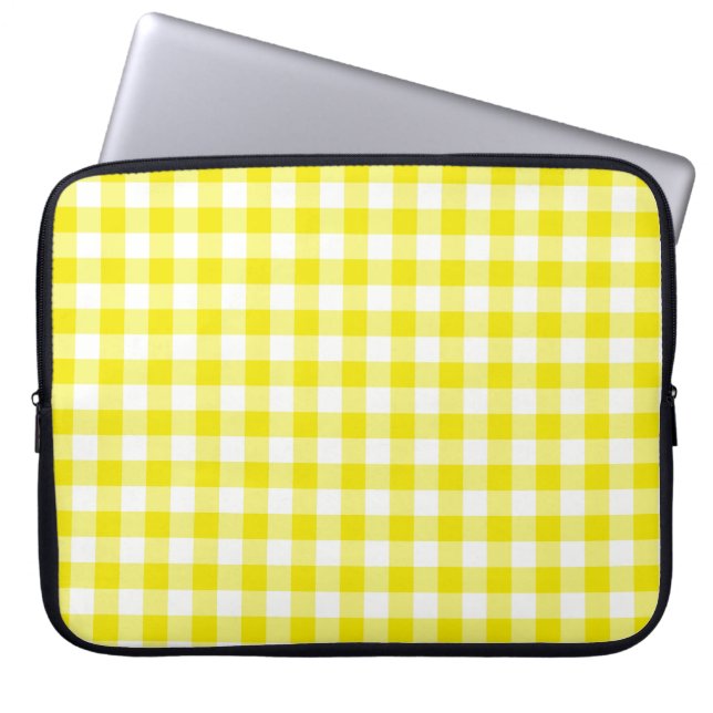 Laptop Sleeve Lemon Yellow Check Gingham (Front)