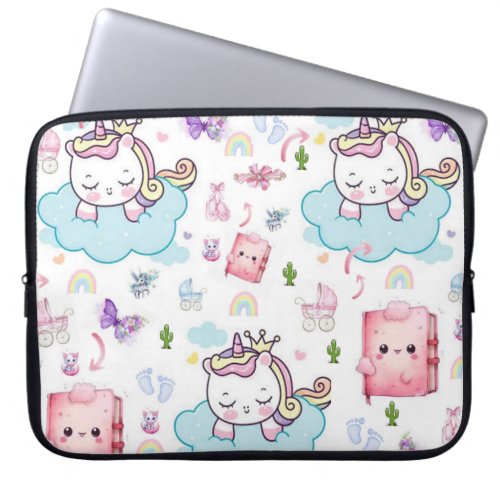 Laptop Sleeve Pink, Blue Unicorn Rainbow Cat
