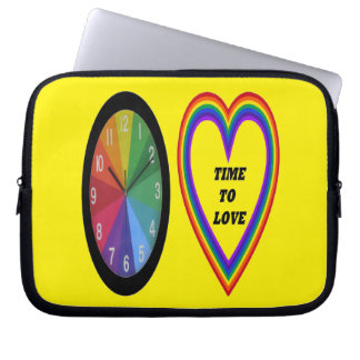 Laptop Sleeve Rainbow Clock Wth Heart Time To Love