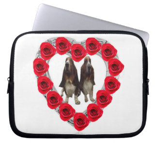 Laptop Sleeve Red Heart Roses With Basset Hounds