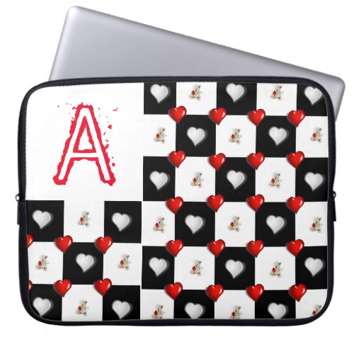 Laptop Sleeve Red Hearts White Teddy Bear