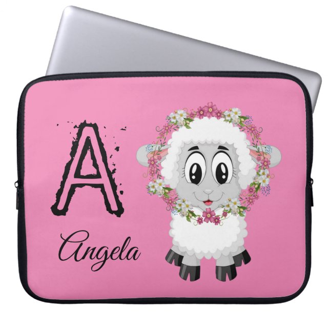 Laptop Sleeve Sheep Floral Pink (Front)