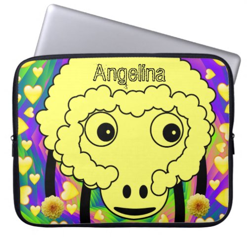 Laptop Sleeve Sheep Yellow Hearts