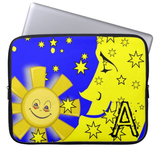 Laptop Sleeve Sun Moon Yellow Stars Blue