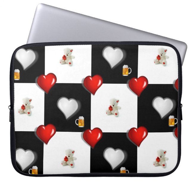 Laptop Sleeve White Teddy Bear Beer (Front)