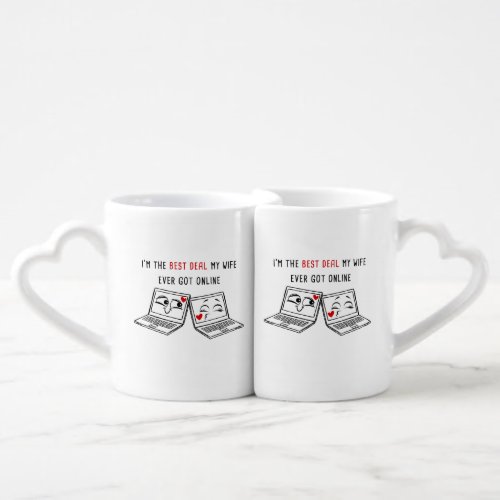 Laptops in Love Online Couples Valentine Soulmate  Coffee Mug Set