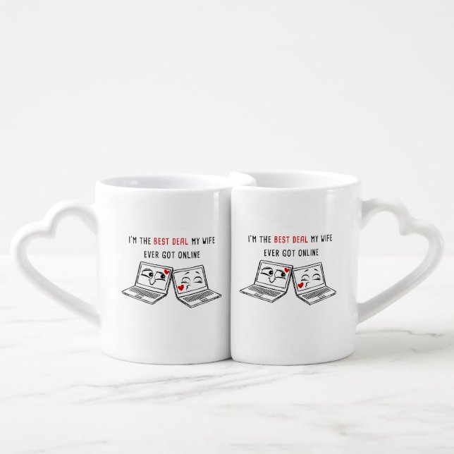 Laptops in Love Online Couples Valentine Soulmate  Coffee Mug Set (Front Nesting)