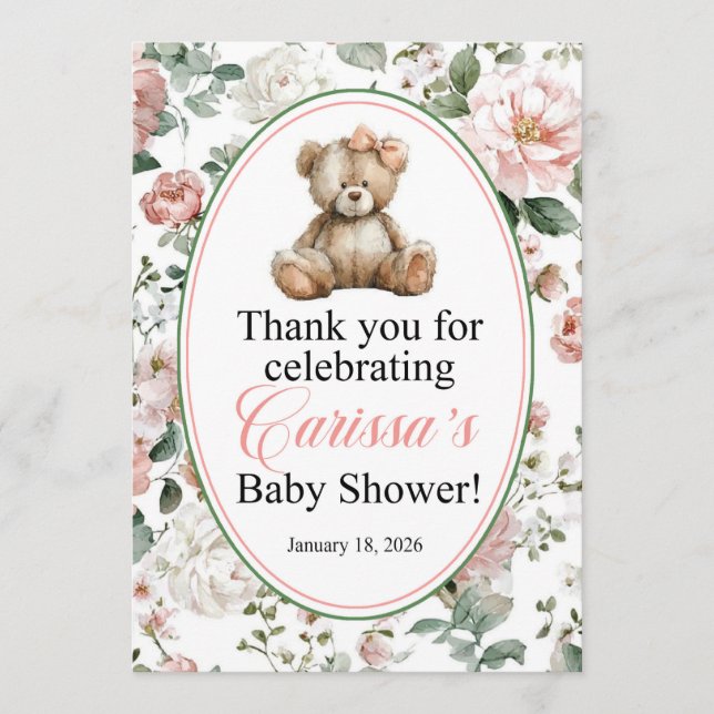 LAQUITA teddy bear Baby Shower sign for Carissa Invitation (Front)