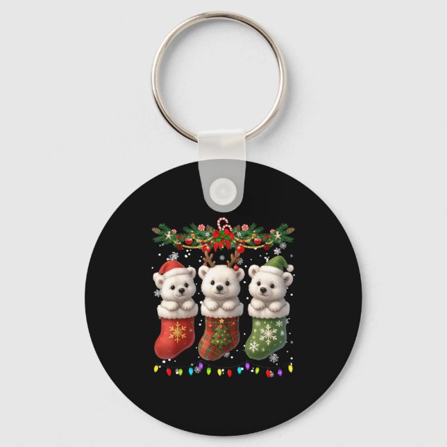 Lar Bear In Christmas Socks Lights Lar Bear Xmas  Keychain (Front)