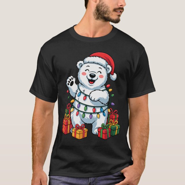 Lar Bear Santa Hat Animals Lovers Ugly Christmas P T-Shirt (Front)
