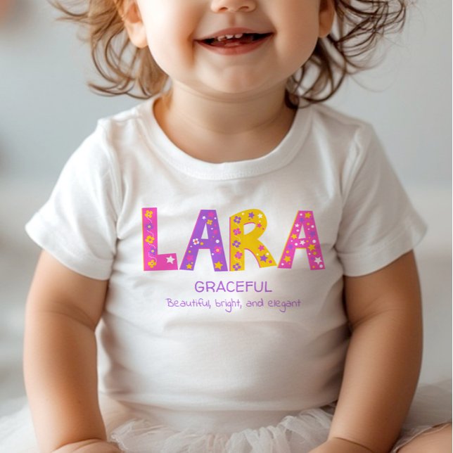 Lara girls name meaning pink purple flower star baby T-Shirt (Creator Uploaded)