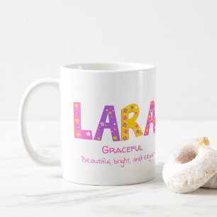 Lara girls name meaning pink purple flower stars coffee mug