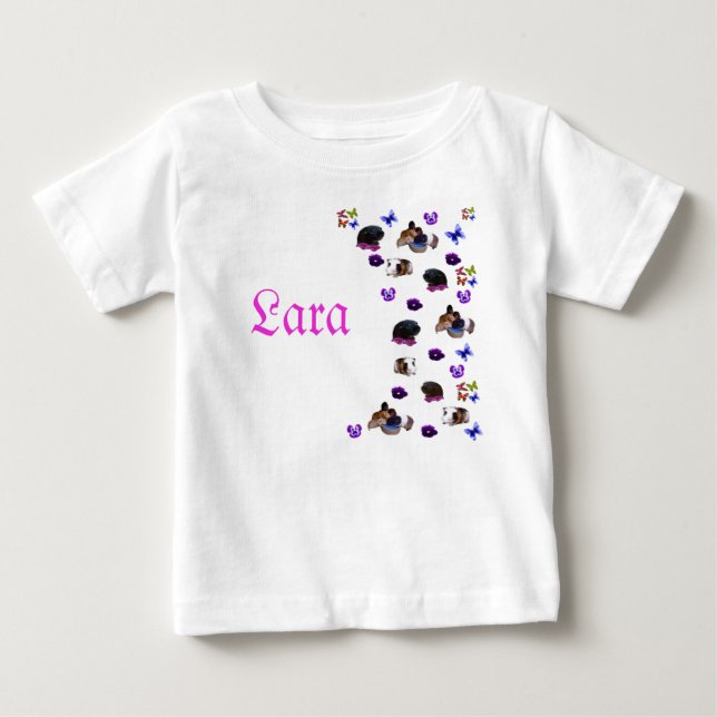 "Lara", Name With Guinea Pigs And Pansies, Baby T-Shirt (Front)