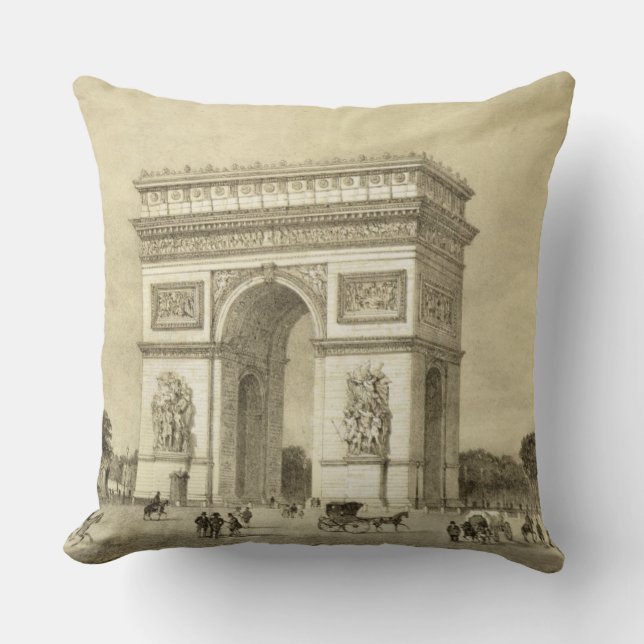 L'Arc de Triomphe, Paris, engraved by Auguste Bry Throw Pillow (Front)