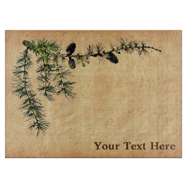 Larch Branch On Old Paper Cutting Board (Front)