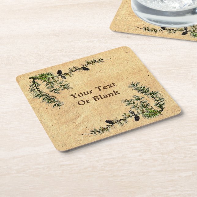 Larch Branches Square Paper Coaster (Angled)