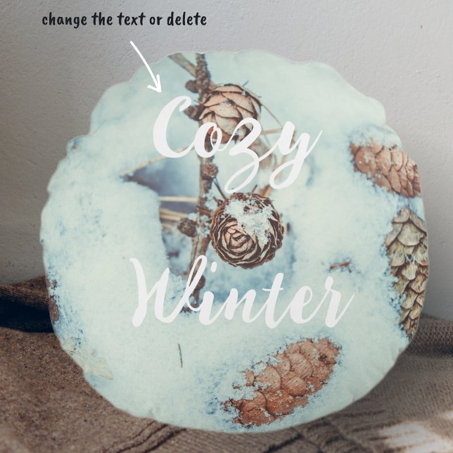 Larch cones on the fresh blue snow round pillow (Creator Uploaded)