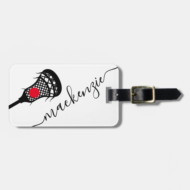 Larcrosse Stick Personalized Monogram Black White  Luggage Tag (Front Horizontal)
