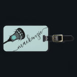 Larcrosse Stick Personalized Monogram Luggage Tag<br><div class="desc">Personalized Teal Blue Turquoise Lacrosse Luggage bag tag with a simple cute lacrosse stick graphic and custom name or text in a feminine girly and modern pretty script font monogram. Any girls or womens lacrosse team member or club player will love the fun and cute design of this lacrosse themed...</div>