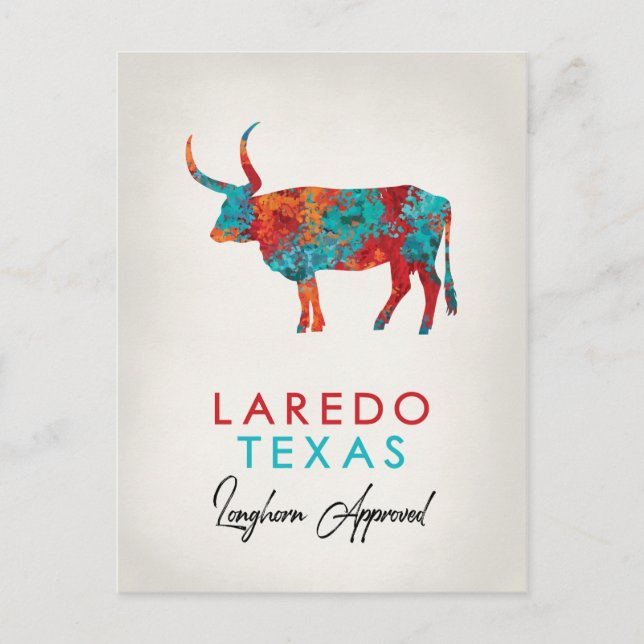 Laredo Texas Colorful Longhorn Postcard (Front)
