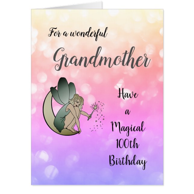 Large 100th Birthday Grandmother Fairy design Card (Front)