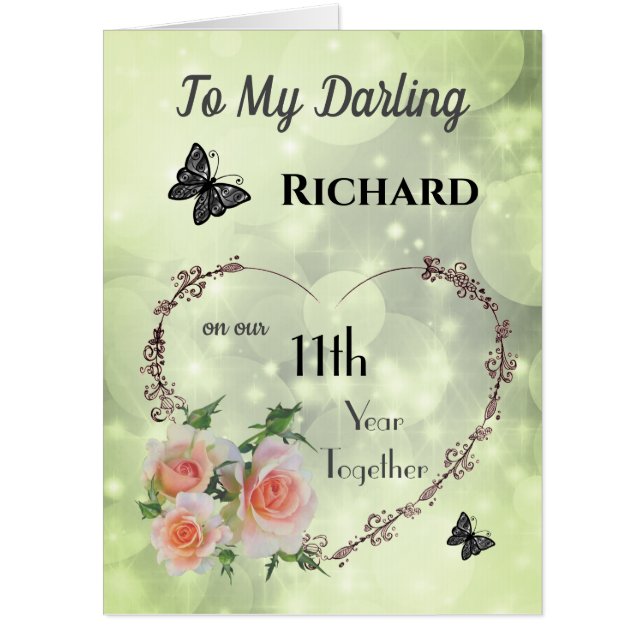 Large 11th Year Together Anniversary Greeting Card (Front)