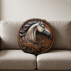 Large 16"x16" Western Horse Round Pillow