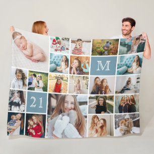Large 21st Birthday Personalized 22-Photo Collage Fleece Blanket