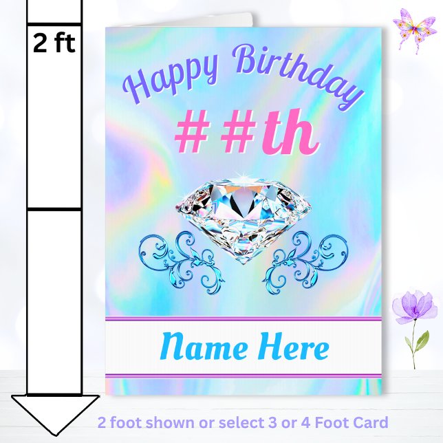 Large 2, 3, 4 ft, Diamond Birthday Card, ANY YEAR Card (Personalized 60th birthday cards. Jumbo birthday cards. 75th birthday cards. Giant birthday cards. )