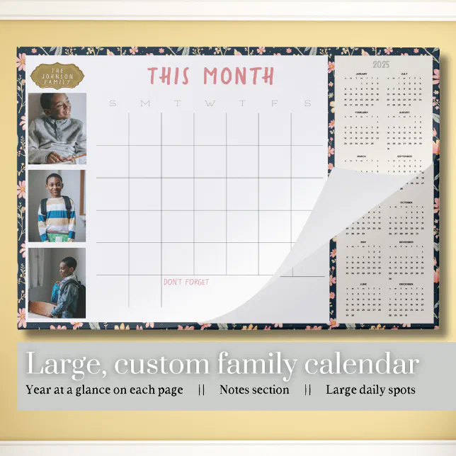 Large 2-in-1 Family Photos Desk Wall Calendar 2025 Paper Pad | Zazzle