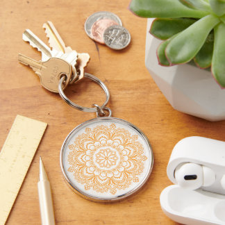Large (2") Mandala Patterned Premium Round Keychain