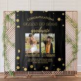 Large 3 Photos Graduation Party BlackGold Backdrop