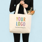 Large Custom Cotton Tote Bag with Logo No Minimum Zazzle