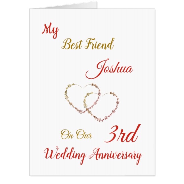 Large 3rd Anniversary design greeting Card (Front)