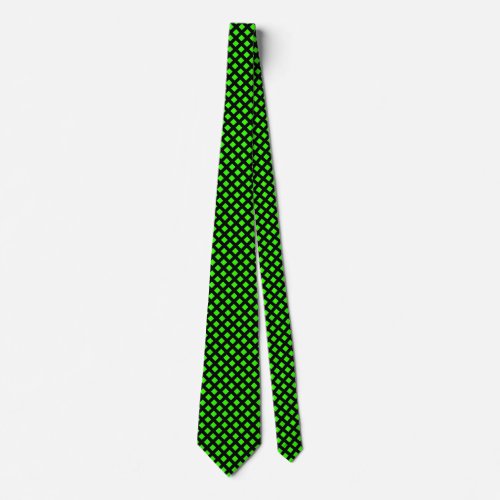 Large 45 Deg Net Pattern Black and Green Neck Tie