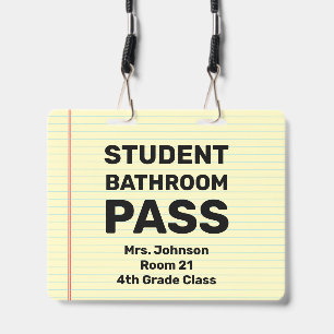 Large 4x5 Student Bathroom Pass Classroom Lanyard Badge